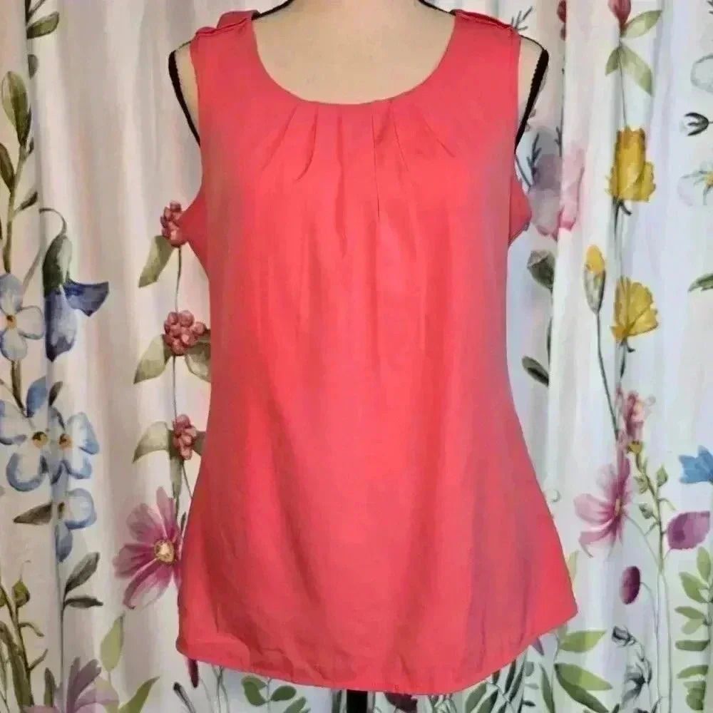 Banana Republic Women’s Coral Pink Pleated Tank Top Size Small